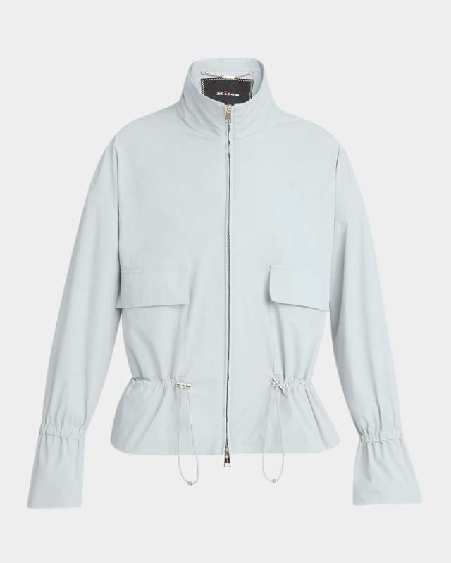 Cinched-Waist Cotton Zip Blouse